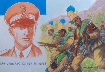 Cartaz de homenagem ao Capitão Umberto de Flammineis, comandante do 2° Batalhão Eritreu Hidalgo